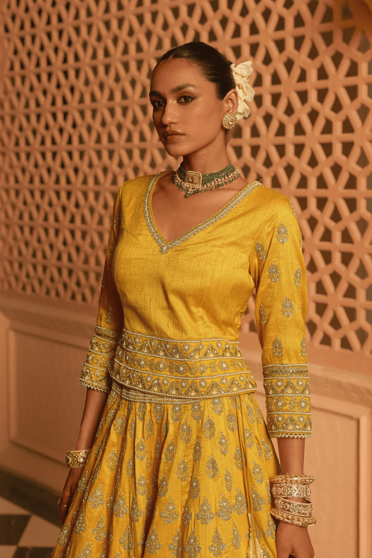 Noorali Mustard Lehenga Set