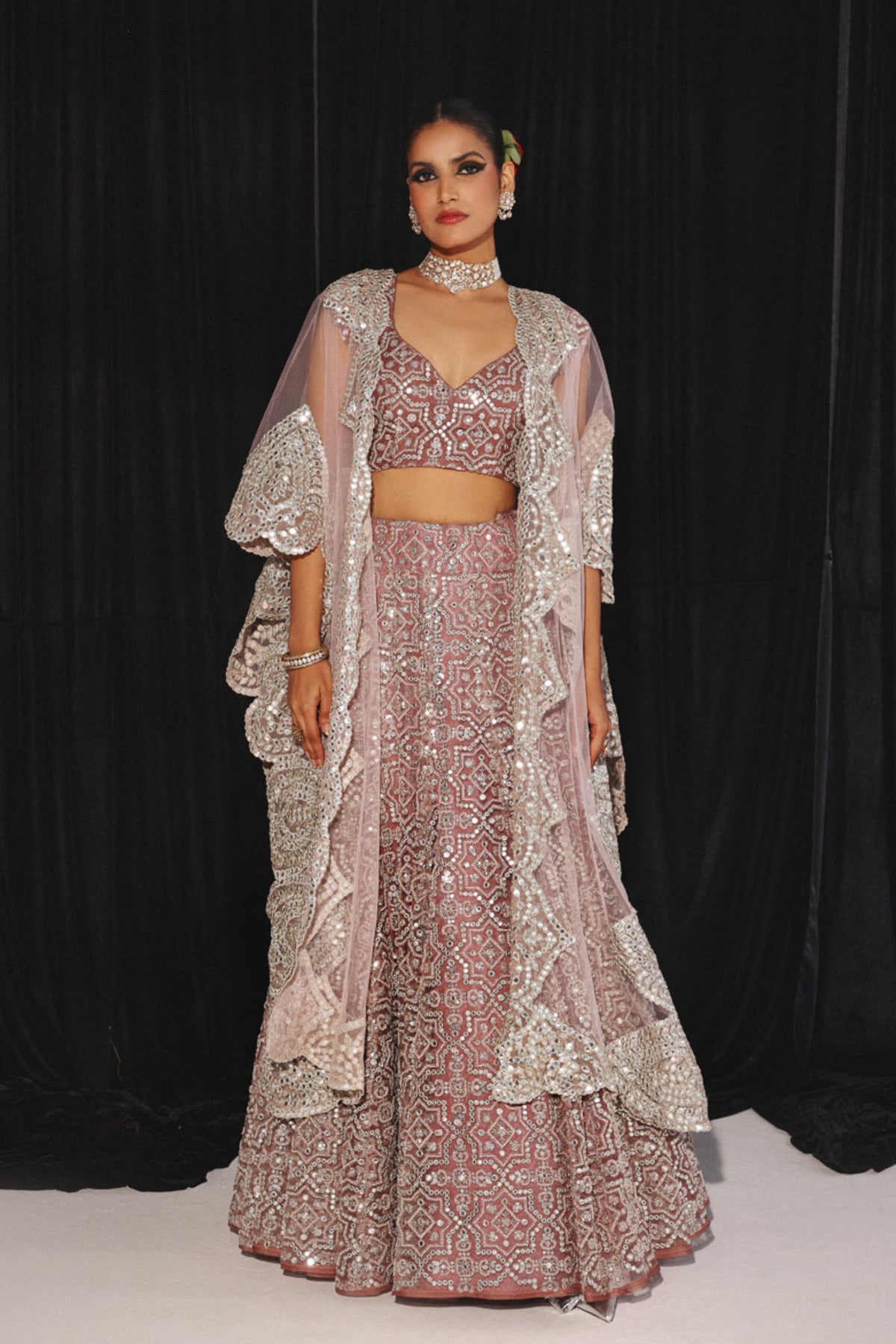 Conical Wine Lehenga Set