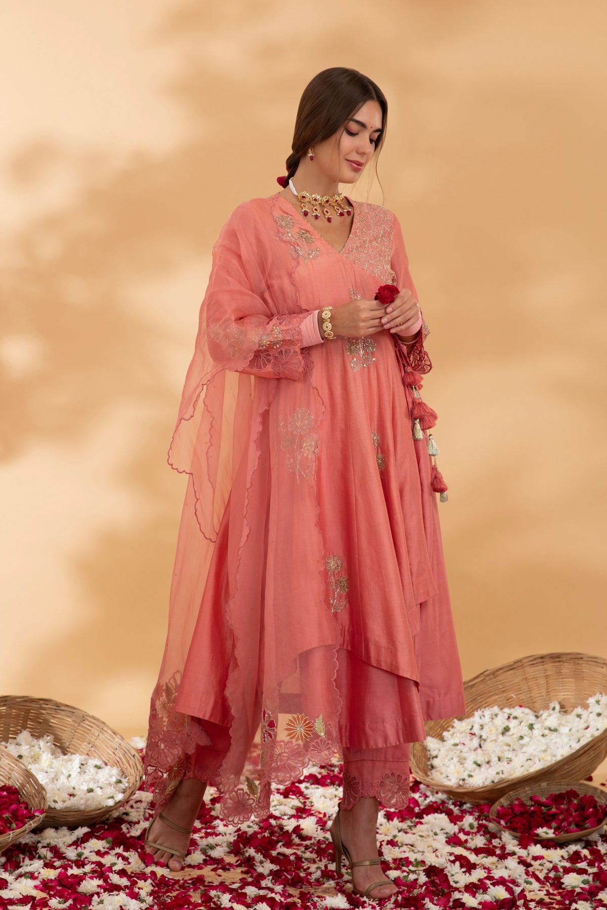 Rougue Pink Angrakha Anarkali Set