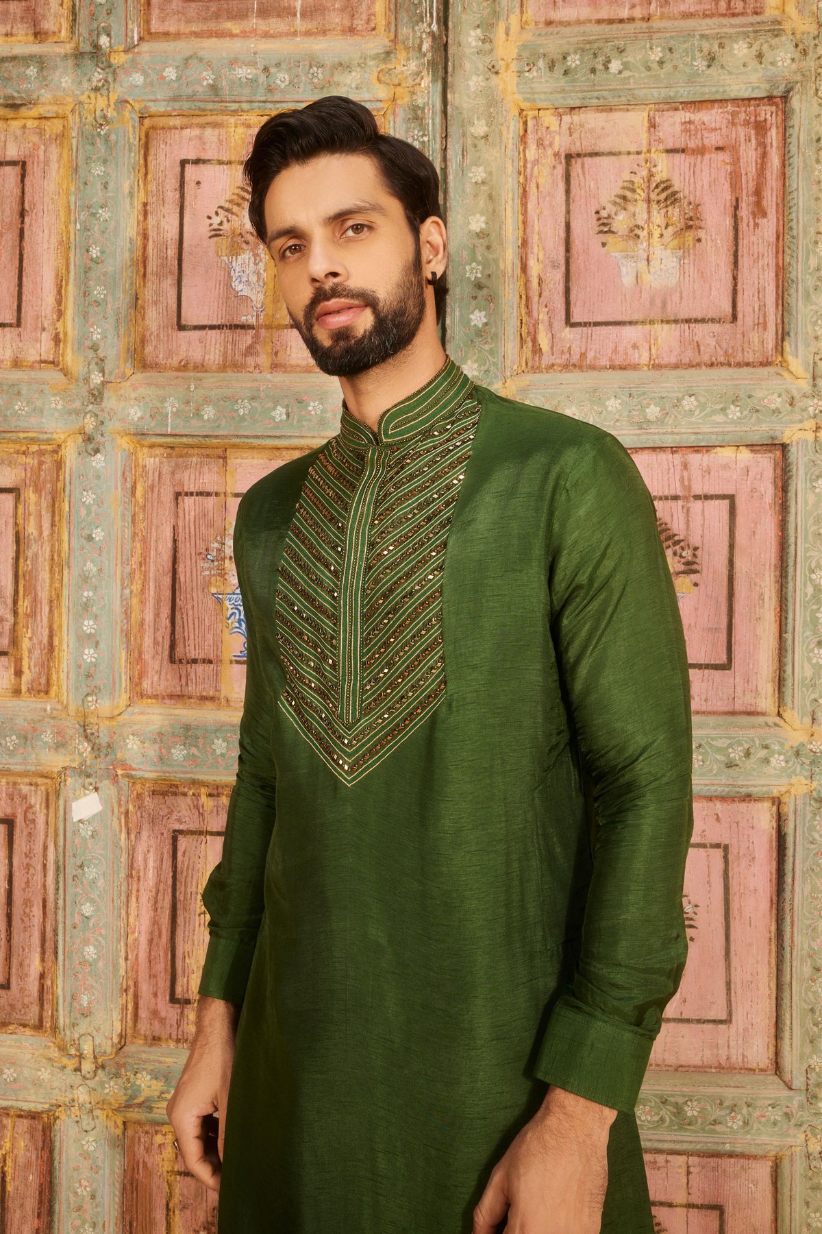 Olive Green Embroidered Kurta Set