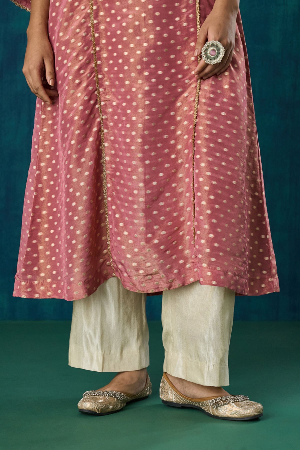 Pink Zari Booti Kurta Sets