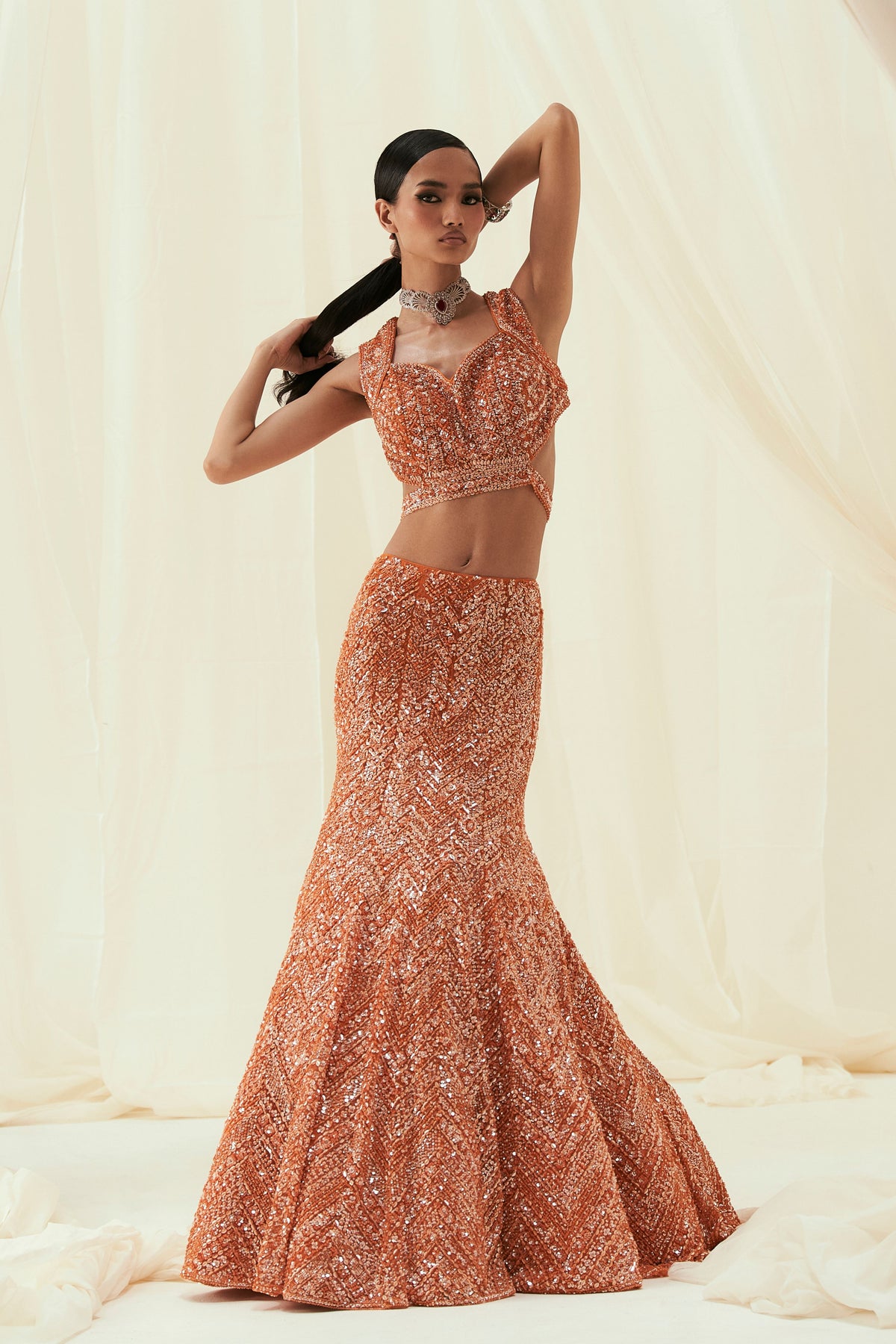 Orange Sara Lehenga set