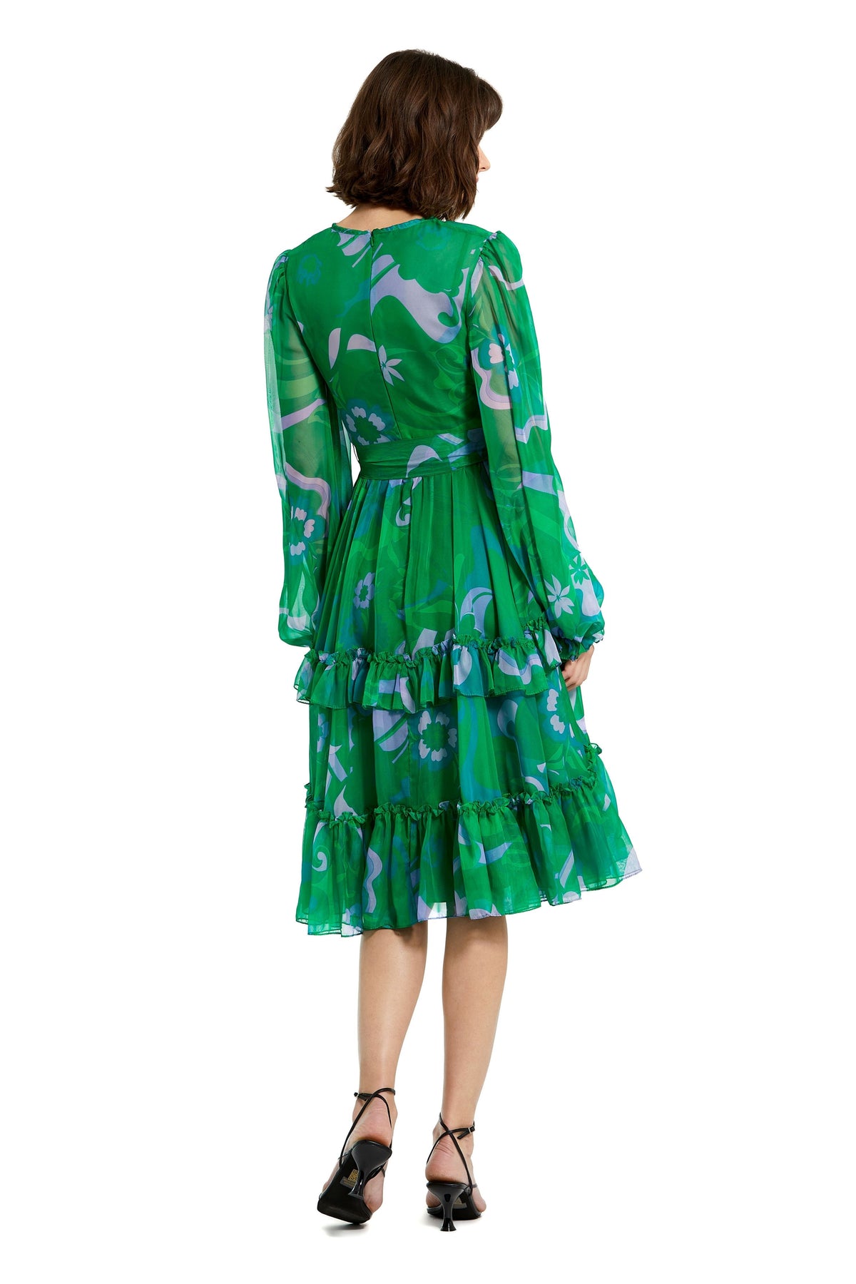 Green Printed Chiffon Midi Dress