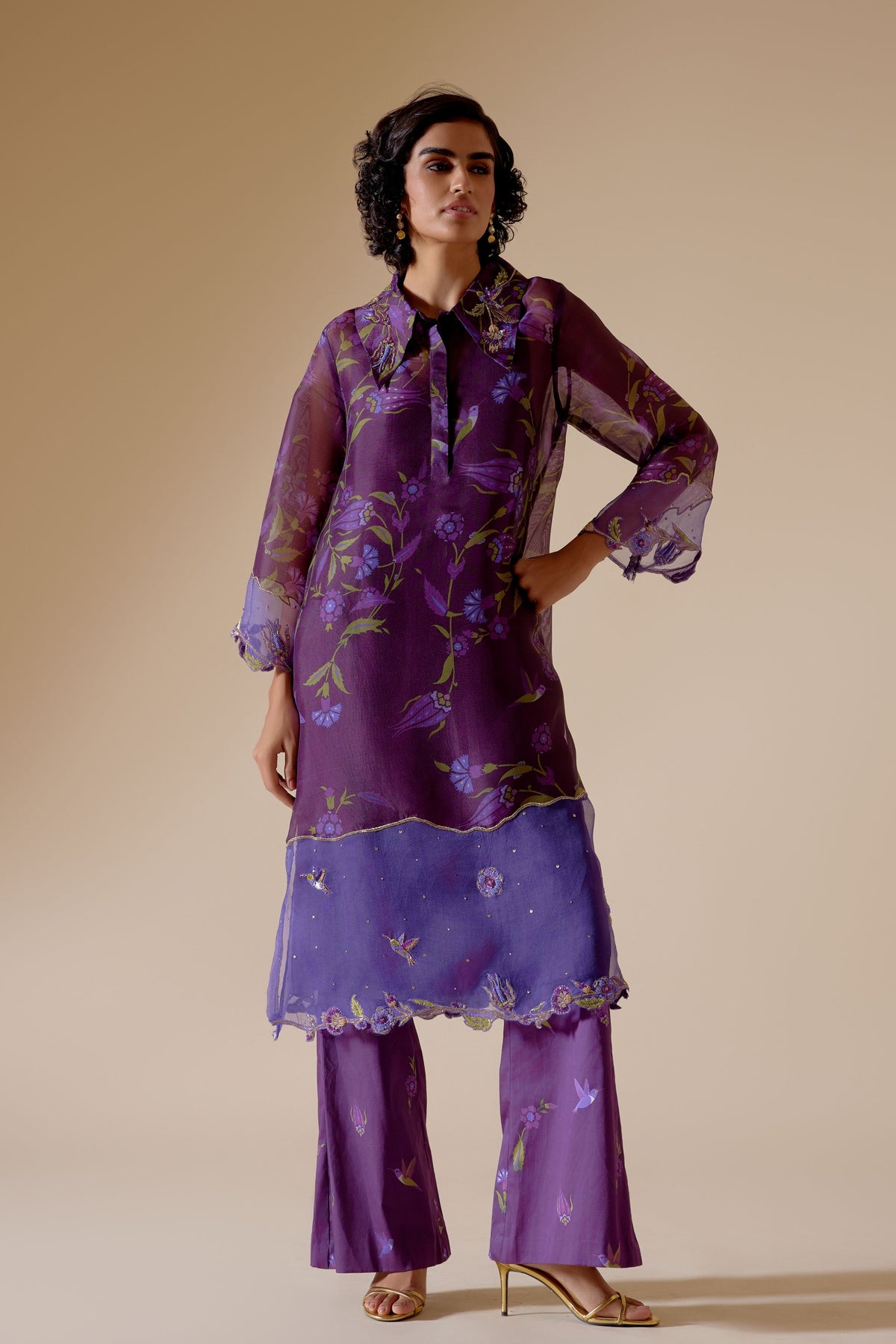 Tara Purple Print Tunic Set