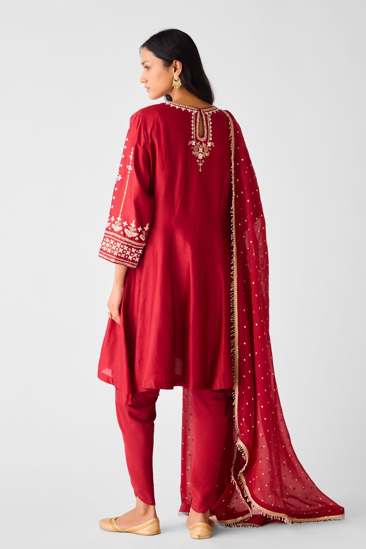 Red Embroidered Anarkali Set