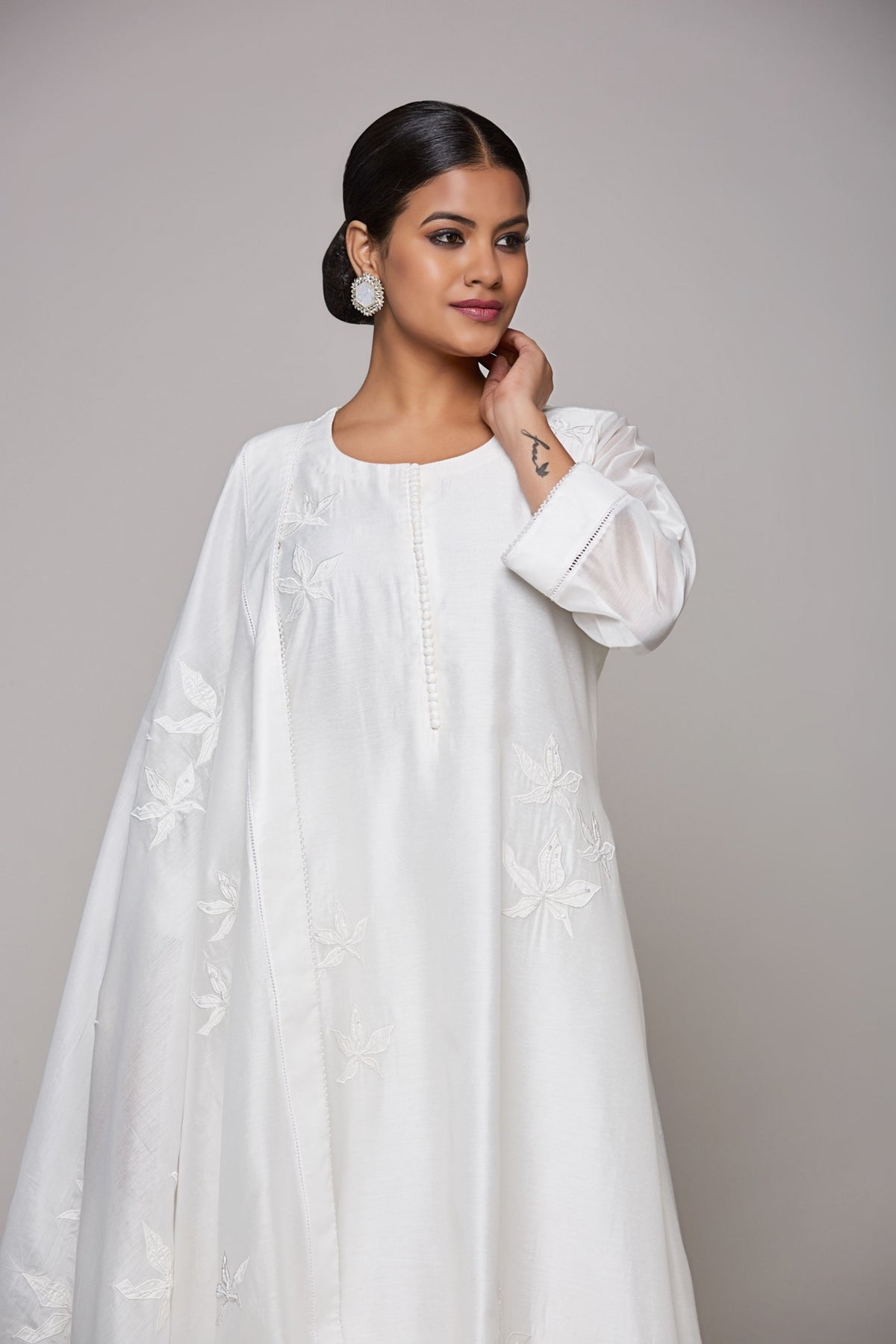 Ivory Floral Anarkali Set