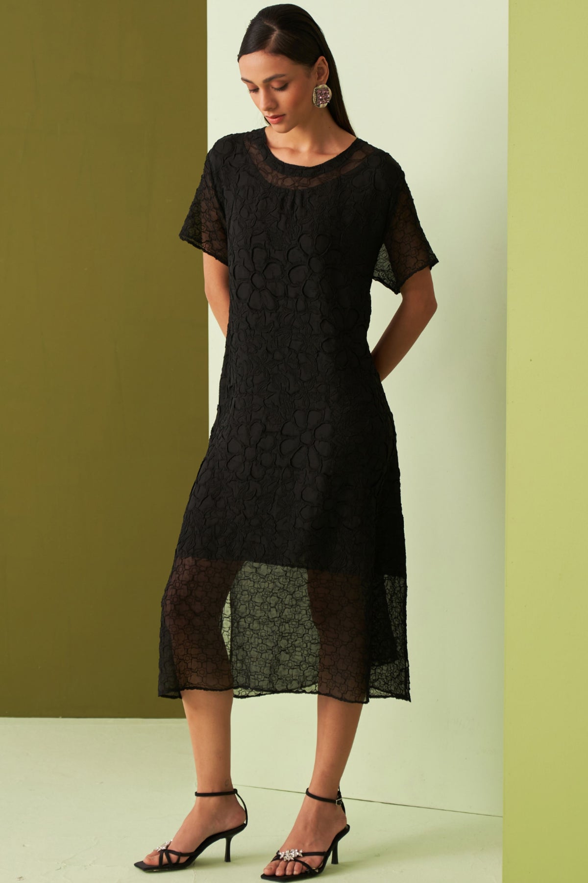 Black Textured Lace Dress