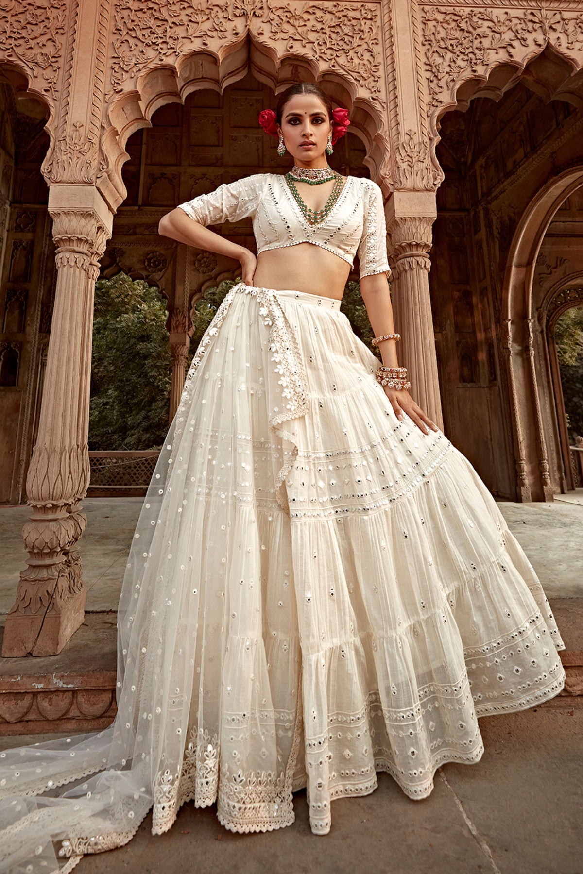 Off White Three Lehenga Set