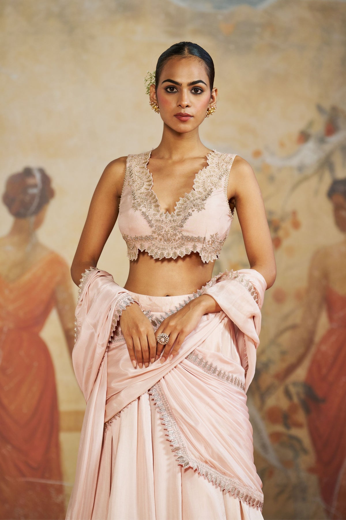 Blush Pink Lehenga Saree Set