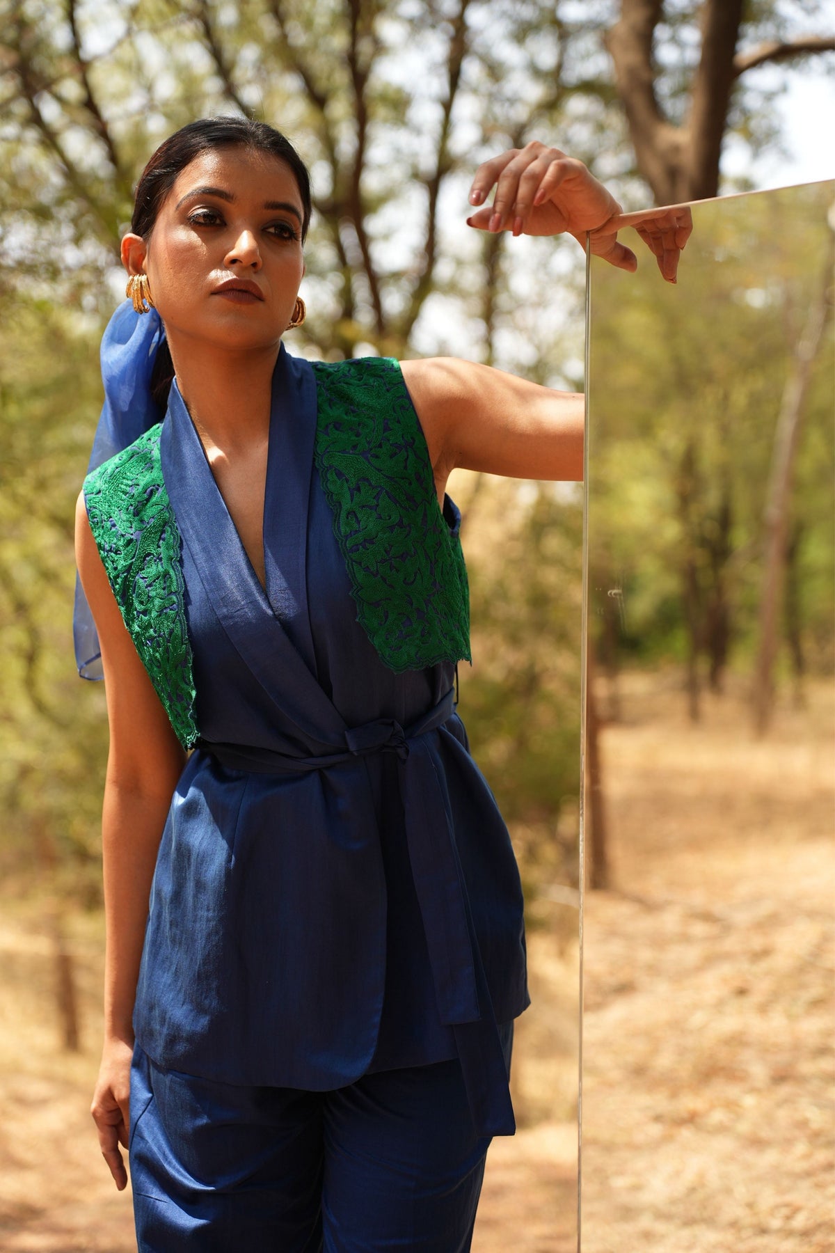 Blue Embroidered Pant Suit