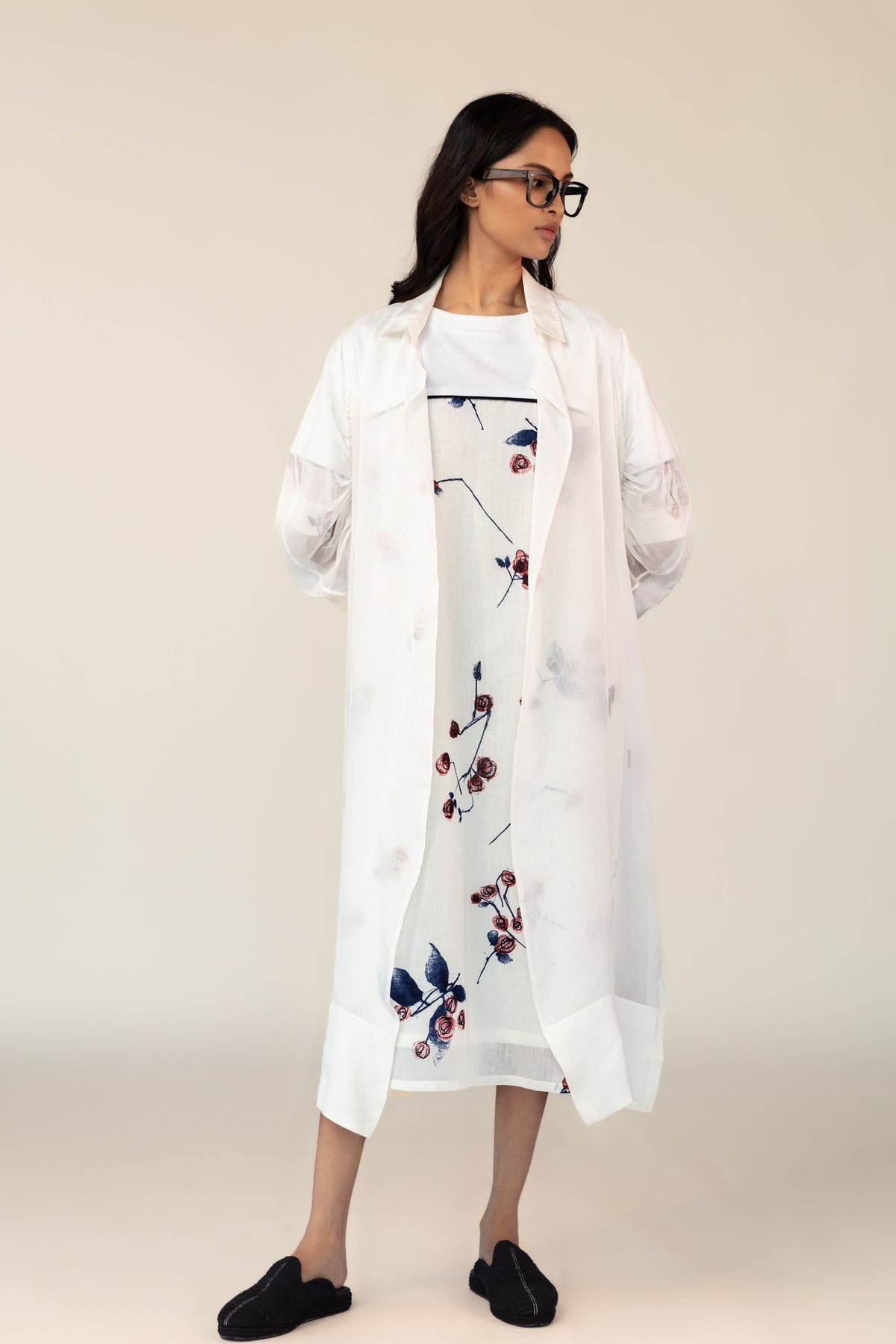 White Overlay Shift Dress Set