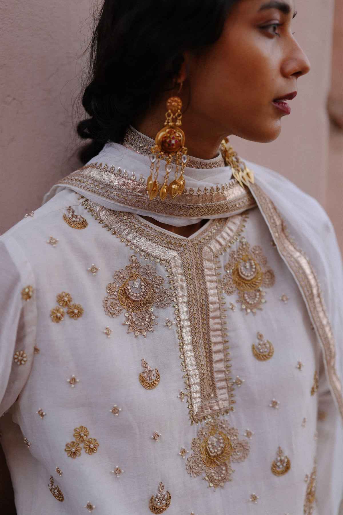 White Halfmoon Sharara Set