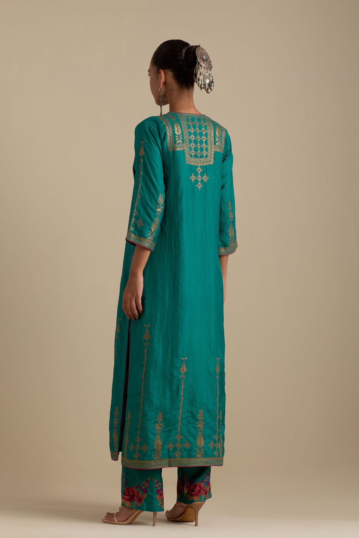 Persian Green Silk Straight Kurta Set