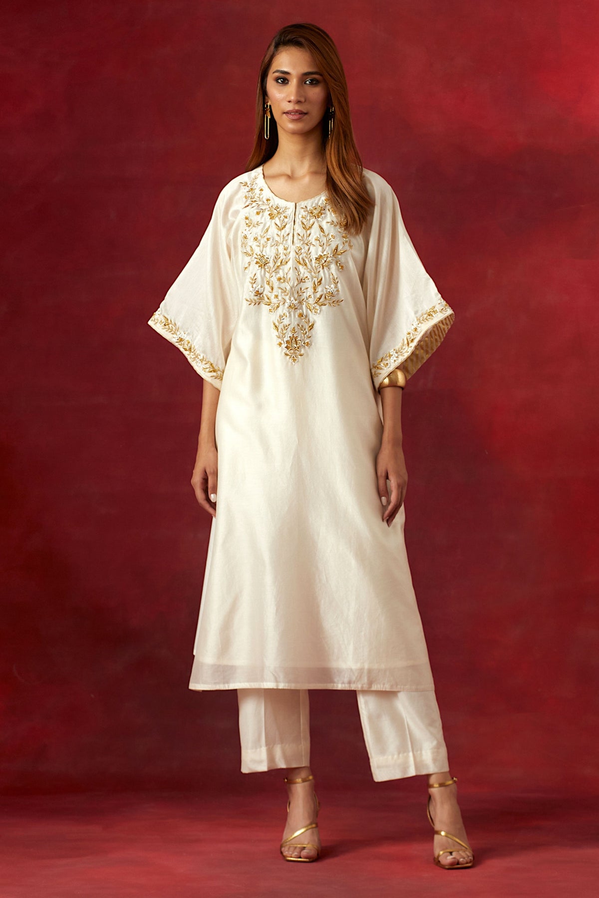 Off White Embroidered Yoke Kurta Set