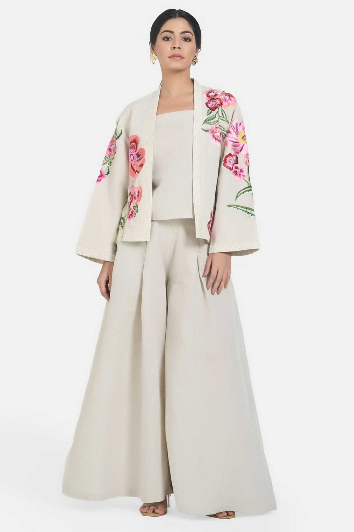 Beige Embroidered Floral Jacket