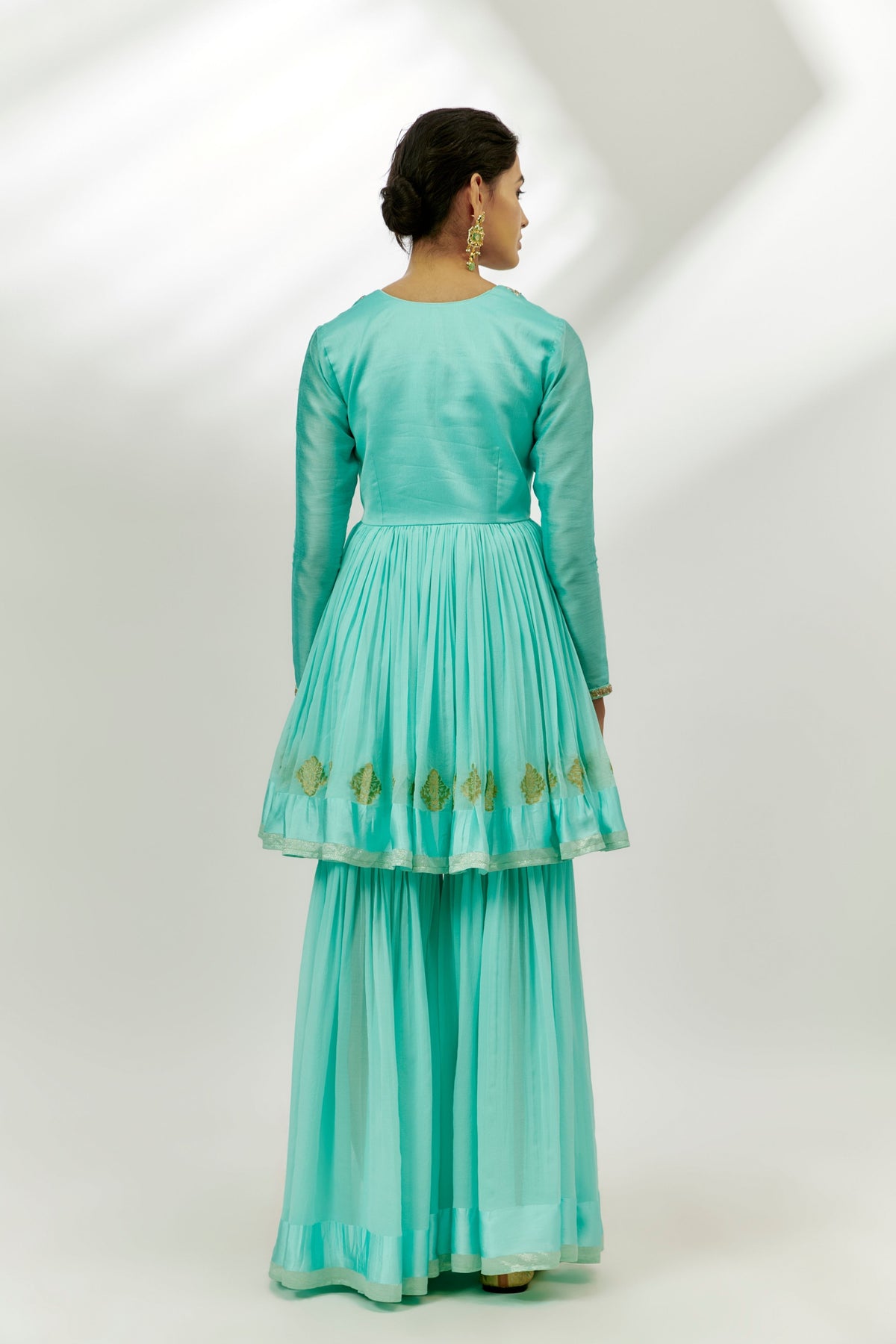 Cyan Blue Embroidered Garara Set