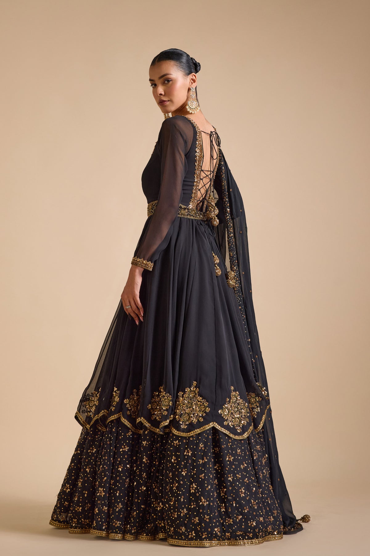 Black Double Layer Anarkali Set