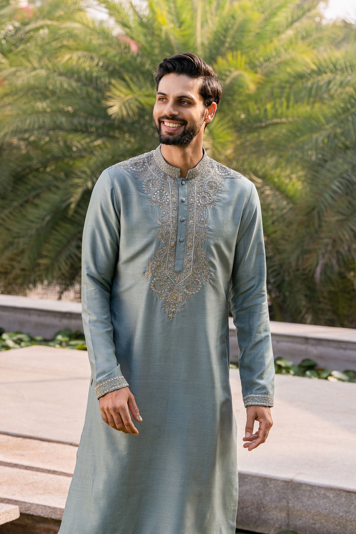 Teal Blue Embroidered Kurta Set