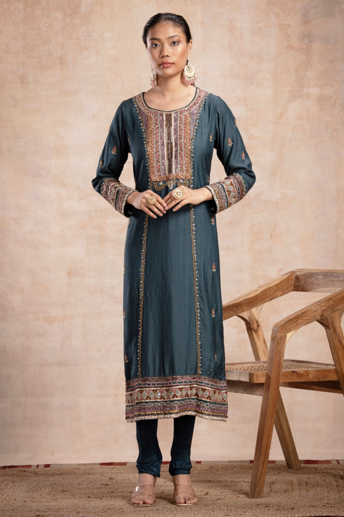 Rabia Straight Suit Set Teal