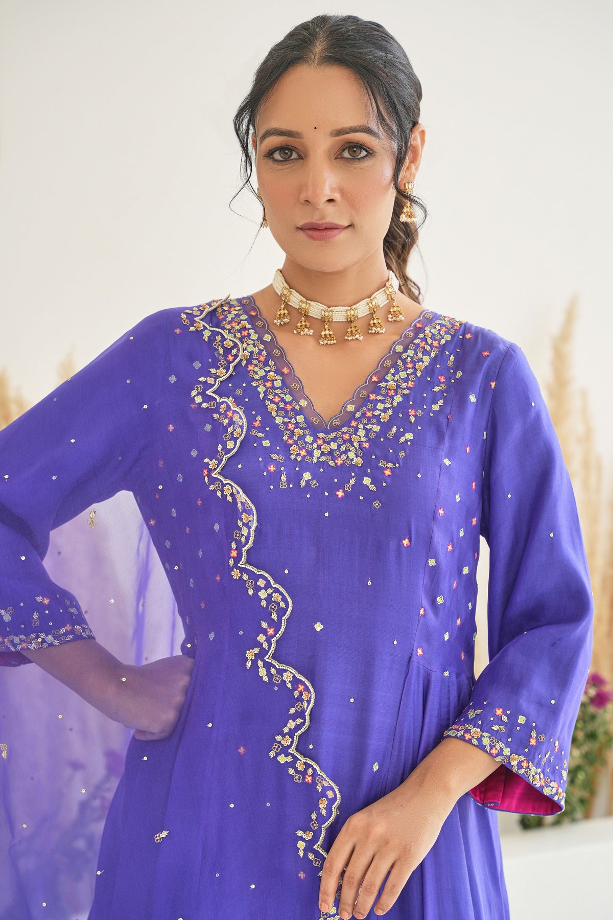 Feeha Anarkali Set in Purple With Dupatta