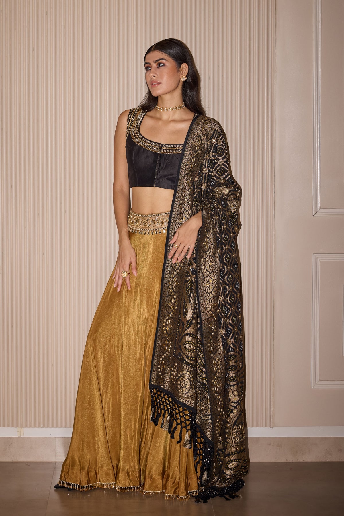 Golden Tissue Lehenga Set