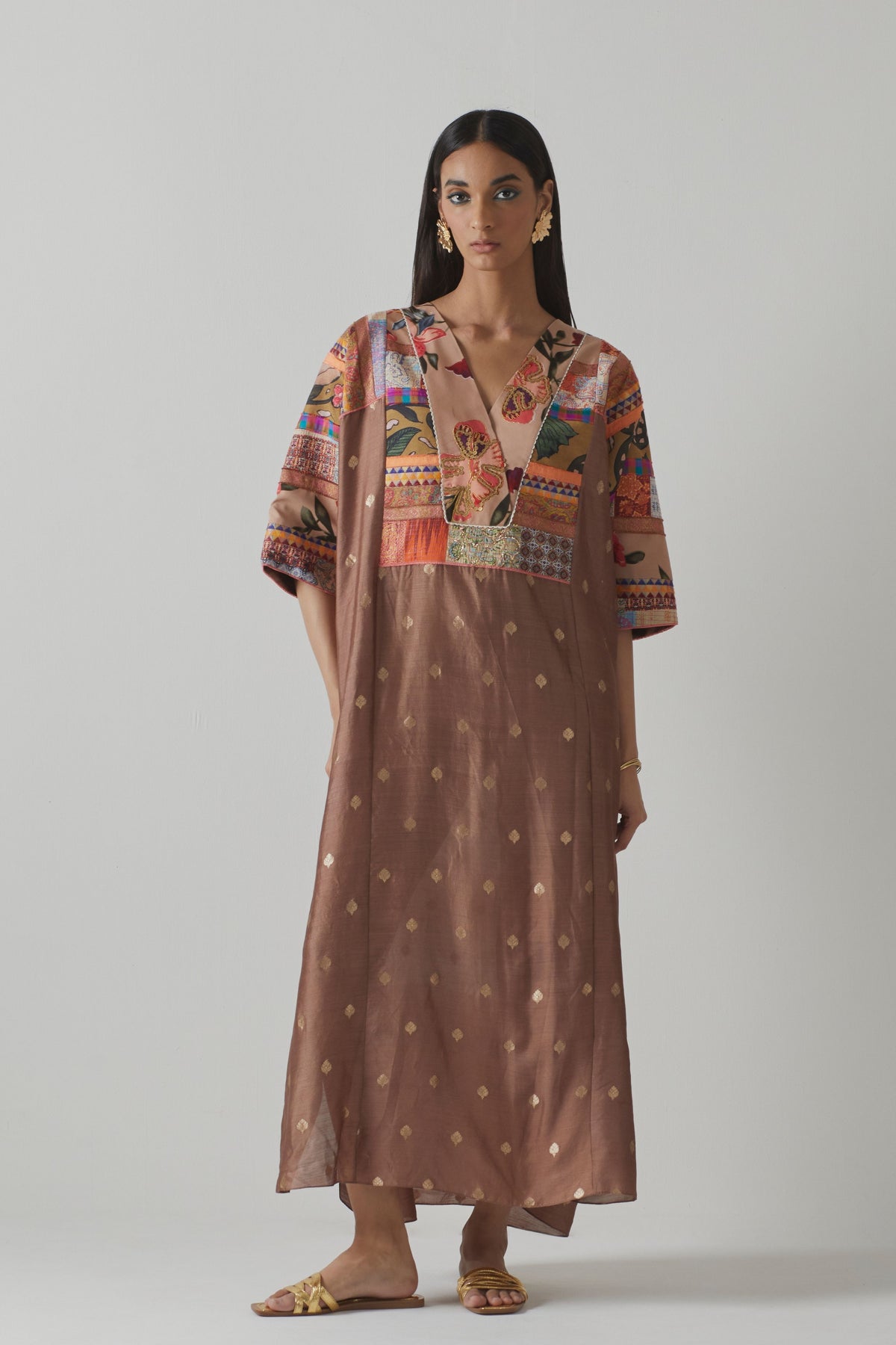 Brown Silk Patchwork Kaftan