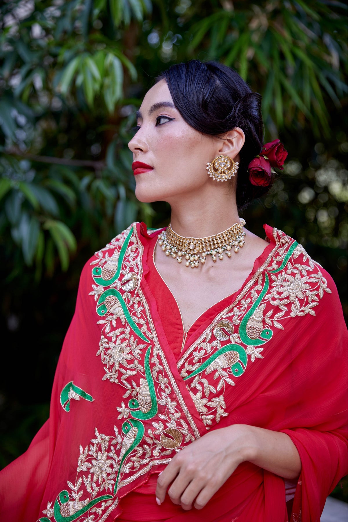 Le Peroquette Red Saree