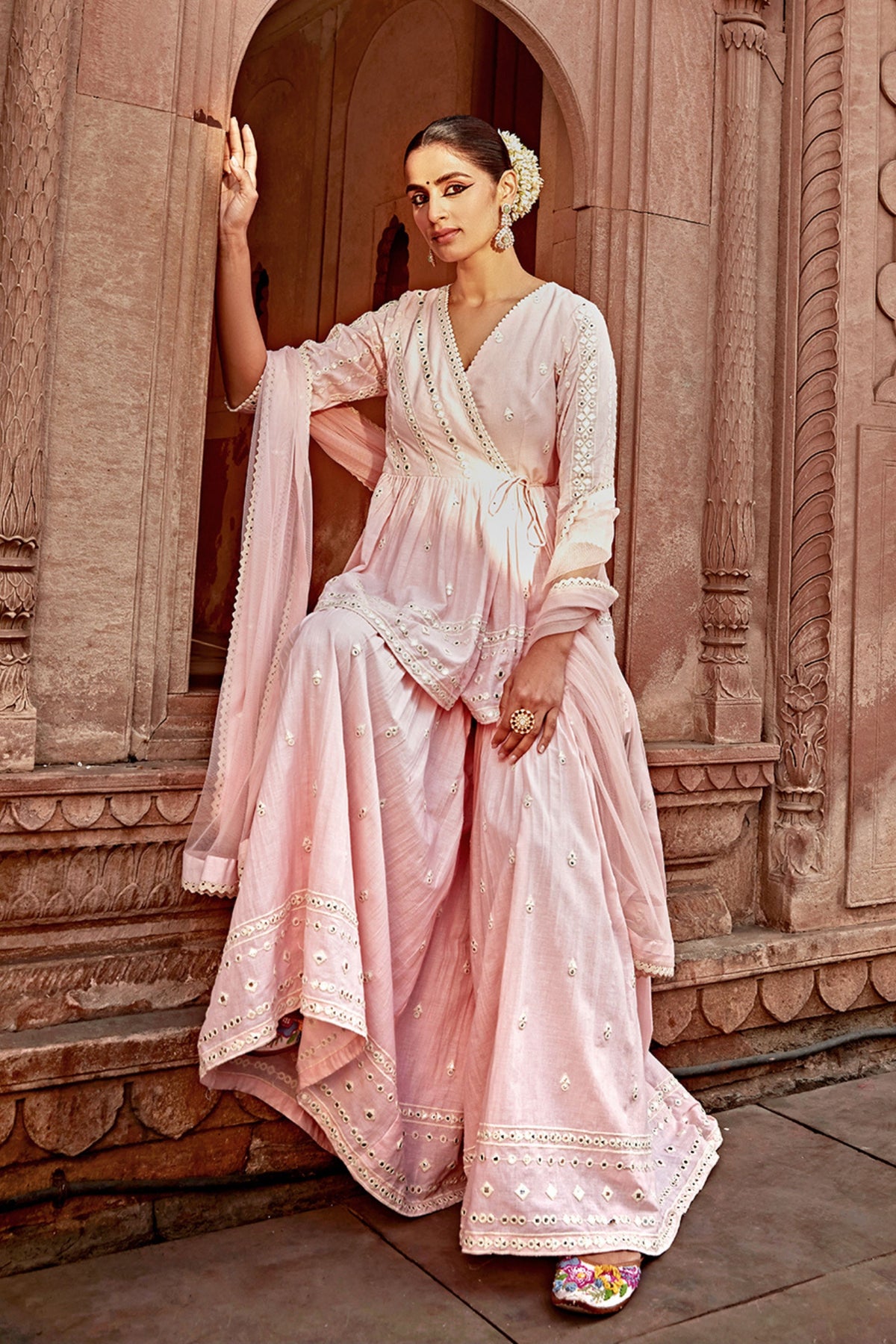 Blush Pink Three Sharara Set