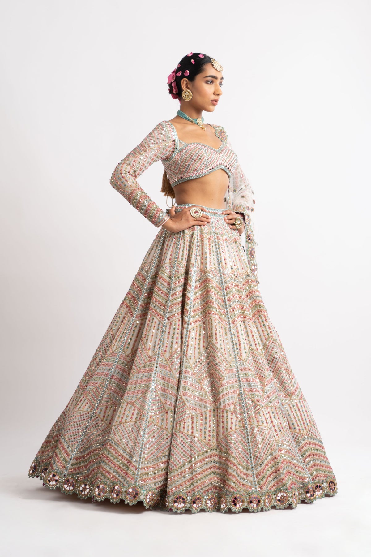 White heavy lehenga