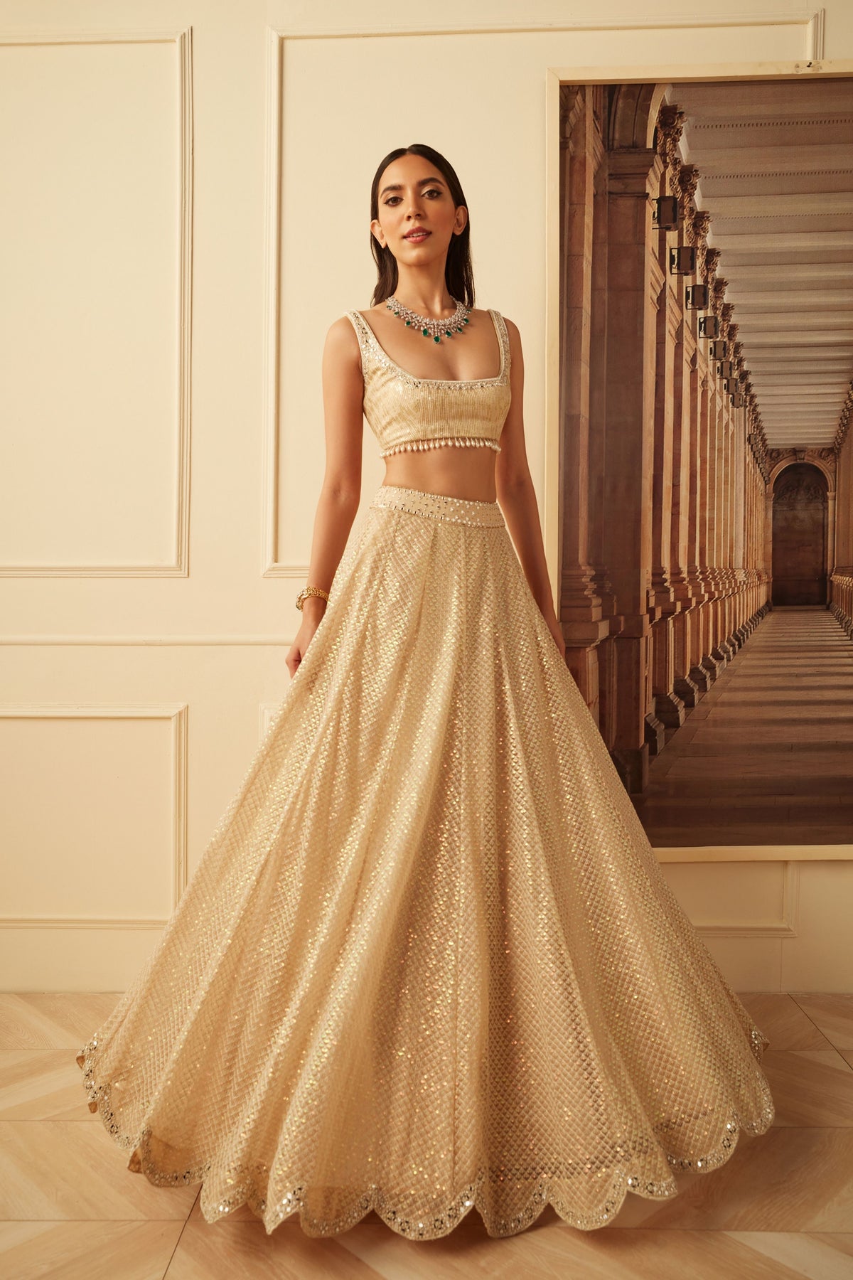 Gold Sequined Lehenga Set