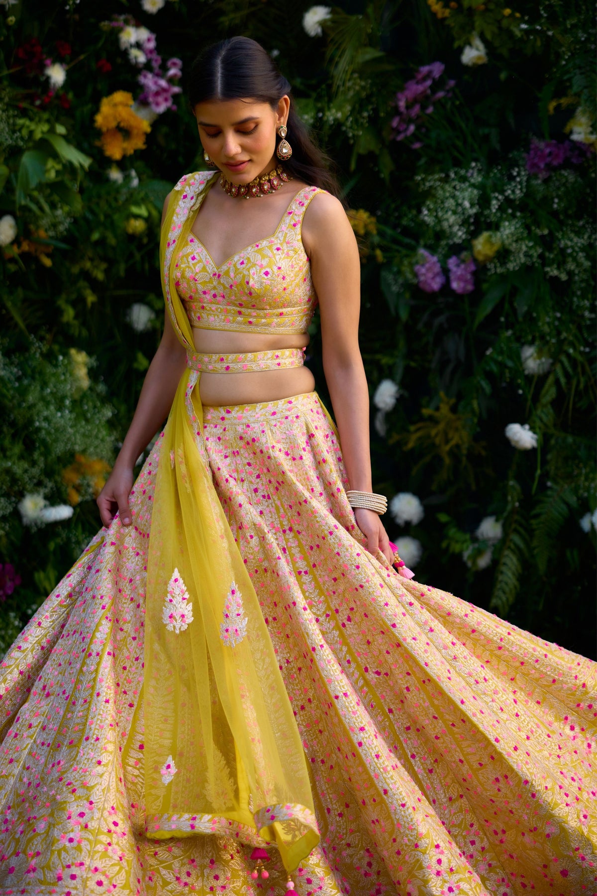 Spectra Yellow Embroidered Lehenga Set