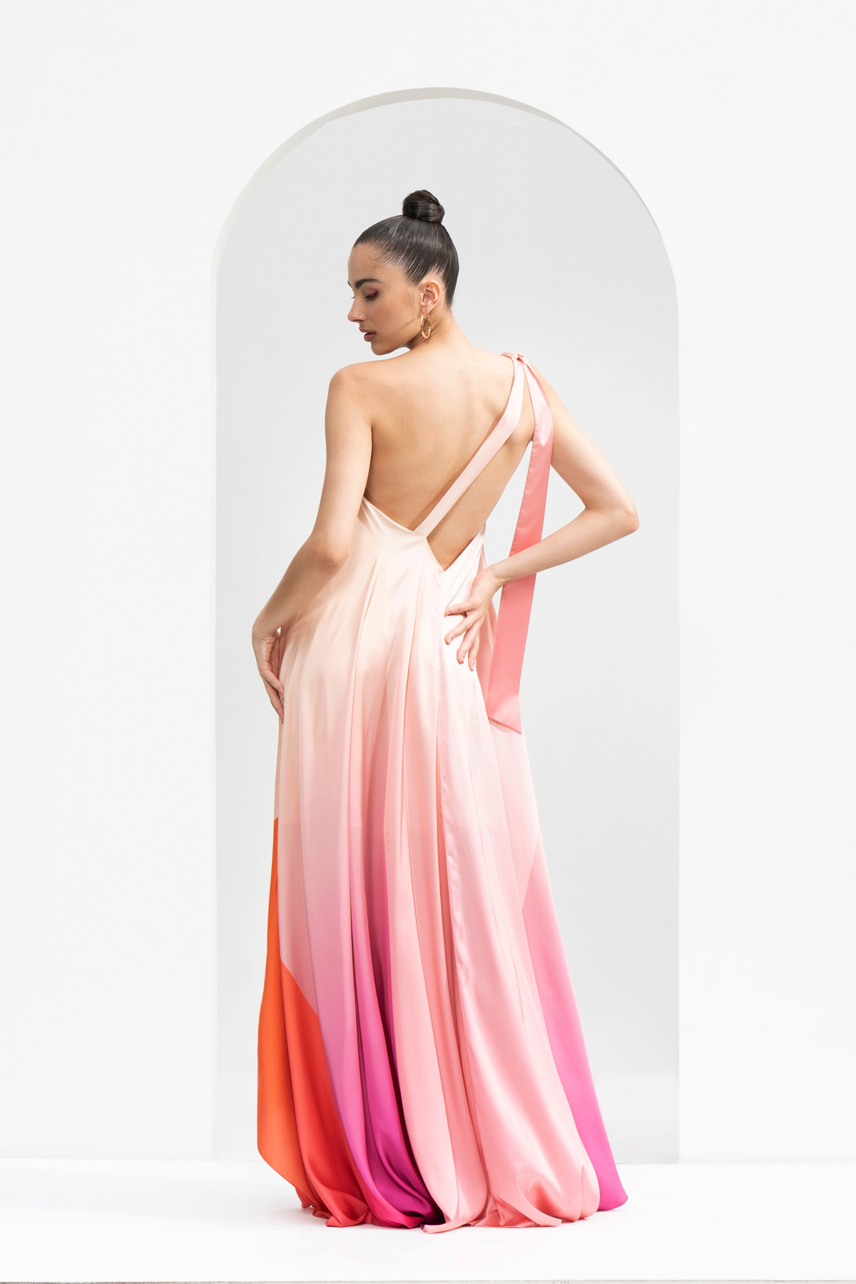 Ombre Printed One Shoulder Kaftan