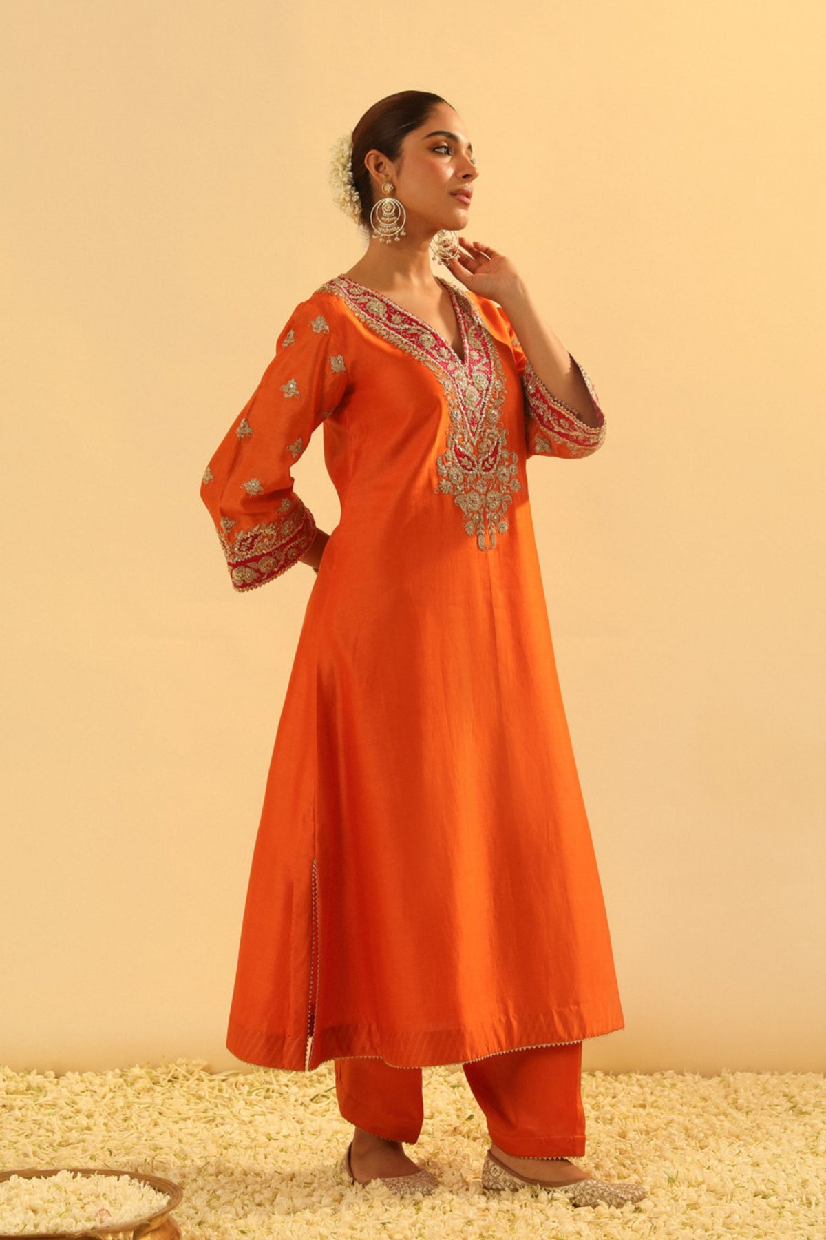 Alima Orange Long A-line Chauga With Salwar