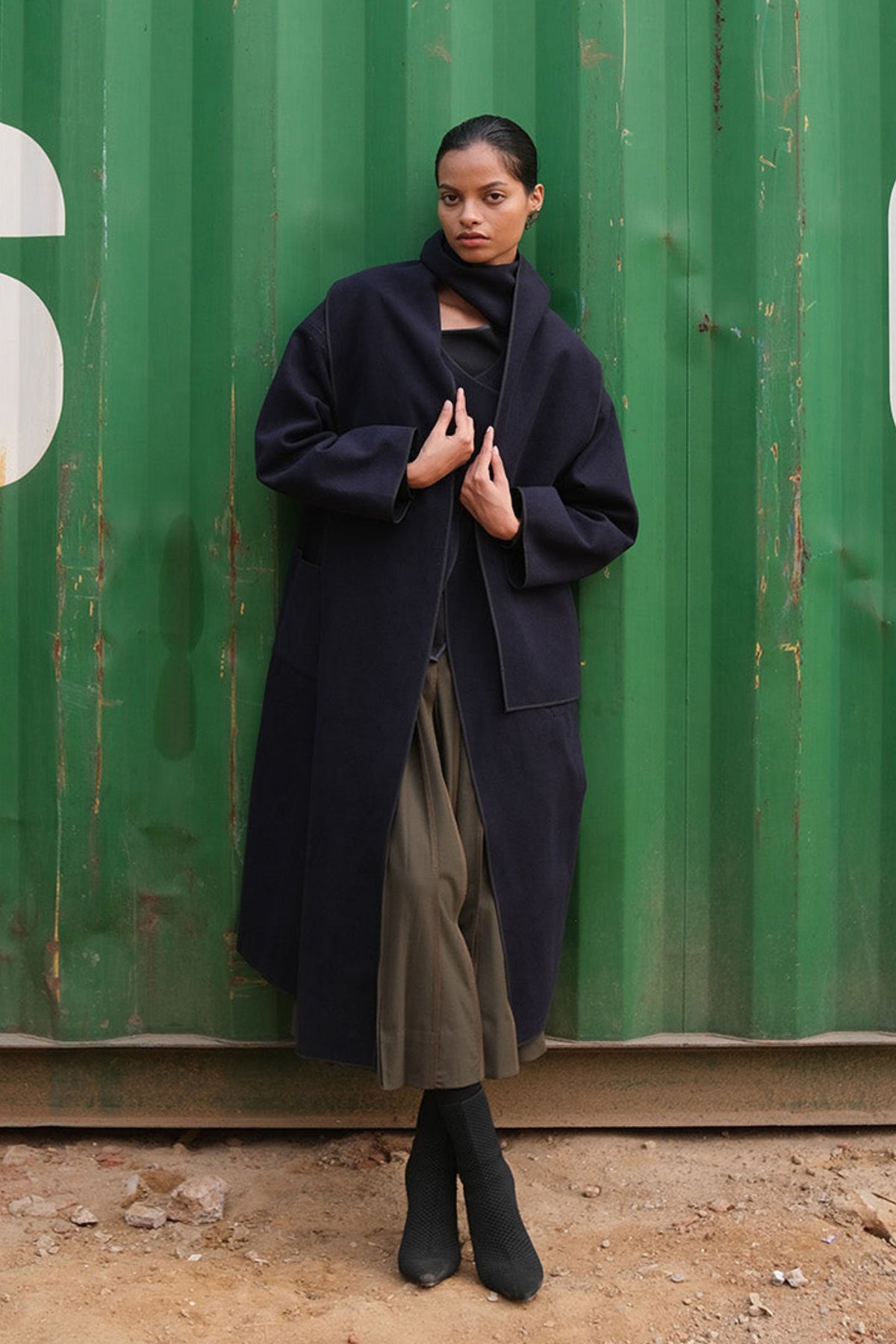 Full Sleeves Jacket With Attached Scarf