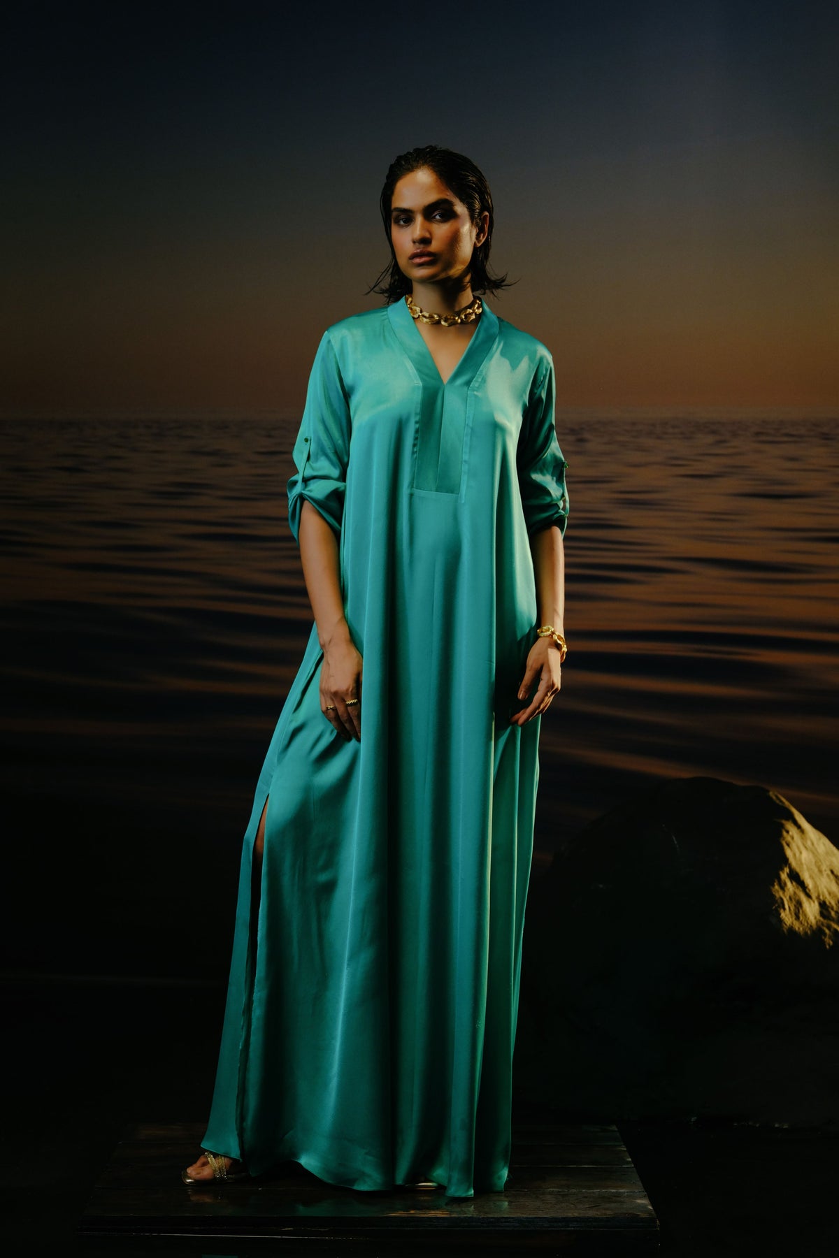 Maya Solid Green Kaftan