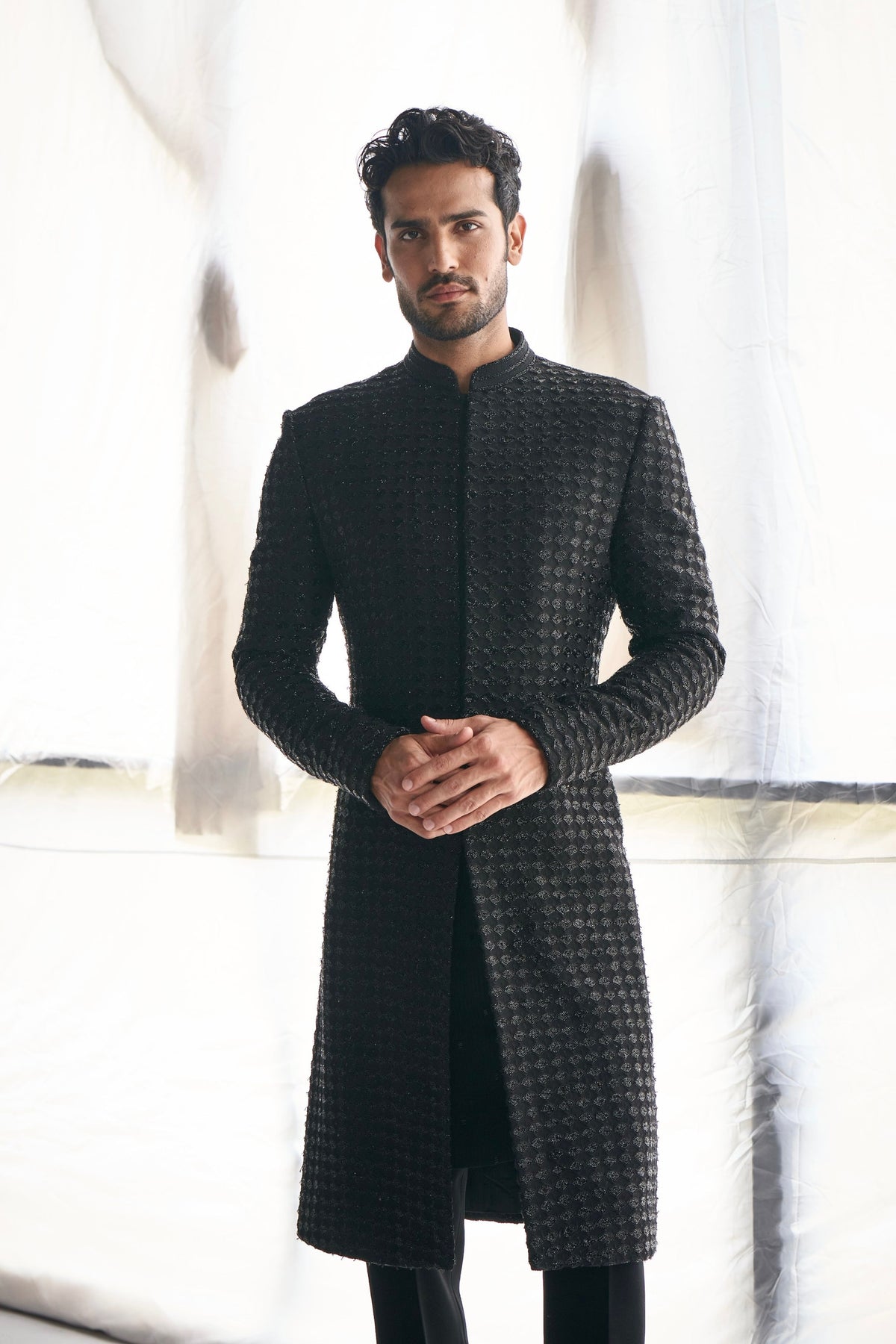 Black Fish Scale Sherwani