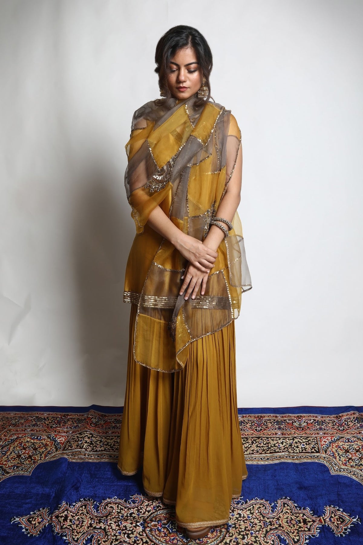 Burnt Gold &amp; Grey Sharara Set