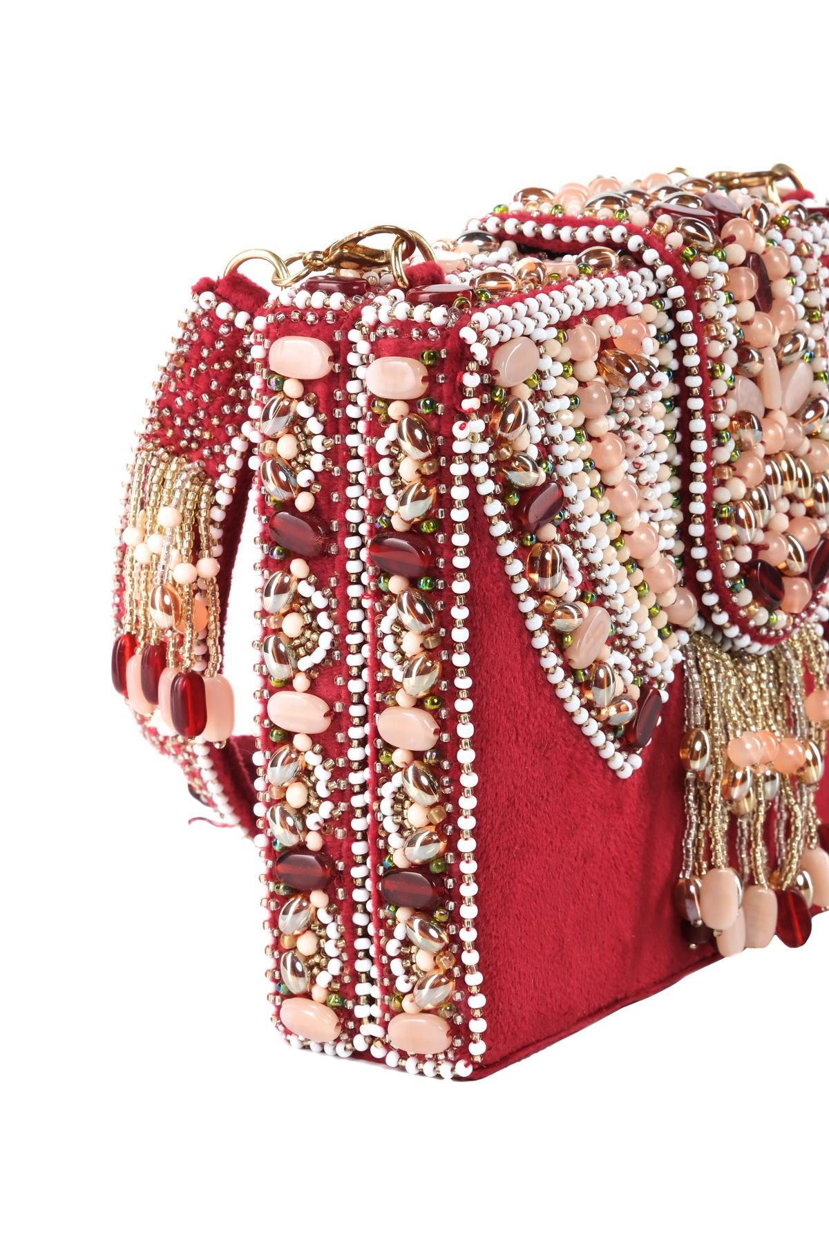 Sara Maroon Embellished Box Bag