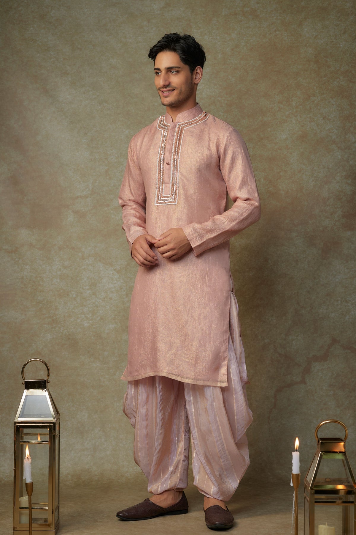 Peach Embroidered Kurta With Pants