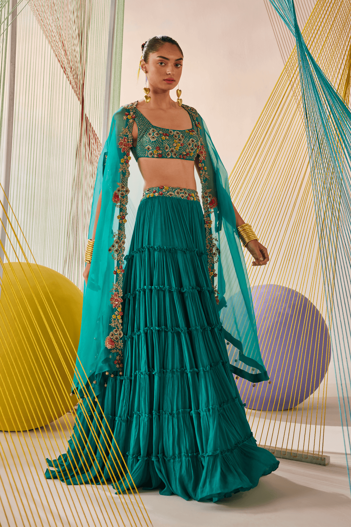 Teal Blue Riya Lehenga Cape Set