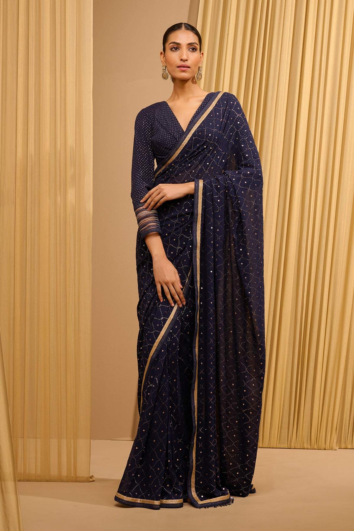 Classic Mukaish Blue Saree Set