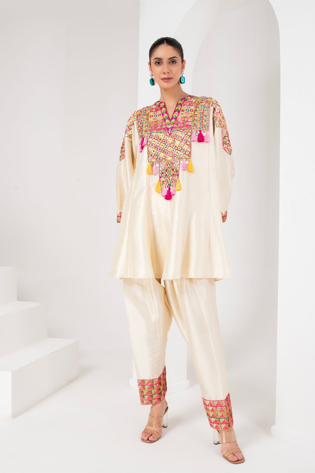 Ivory Embellished Short Kurta Set