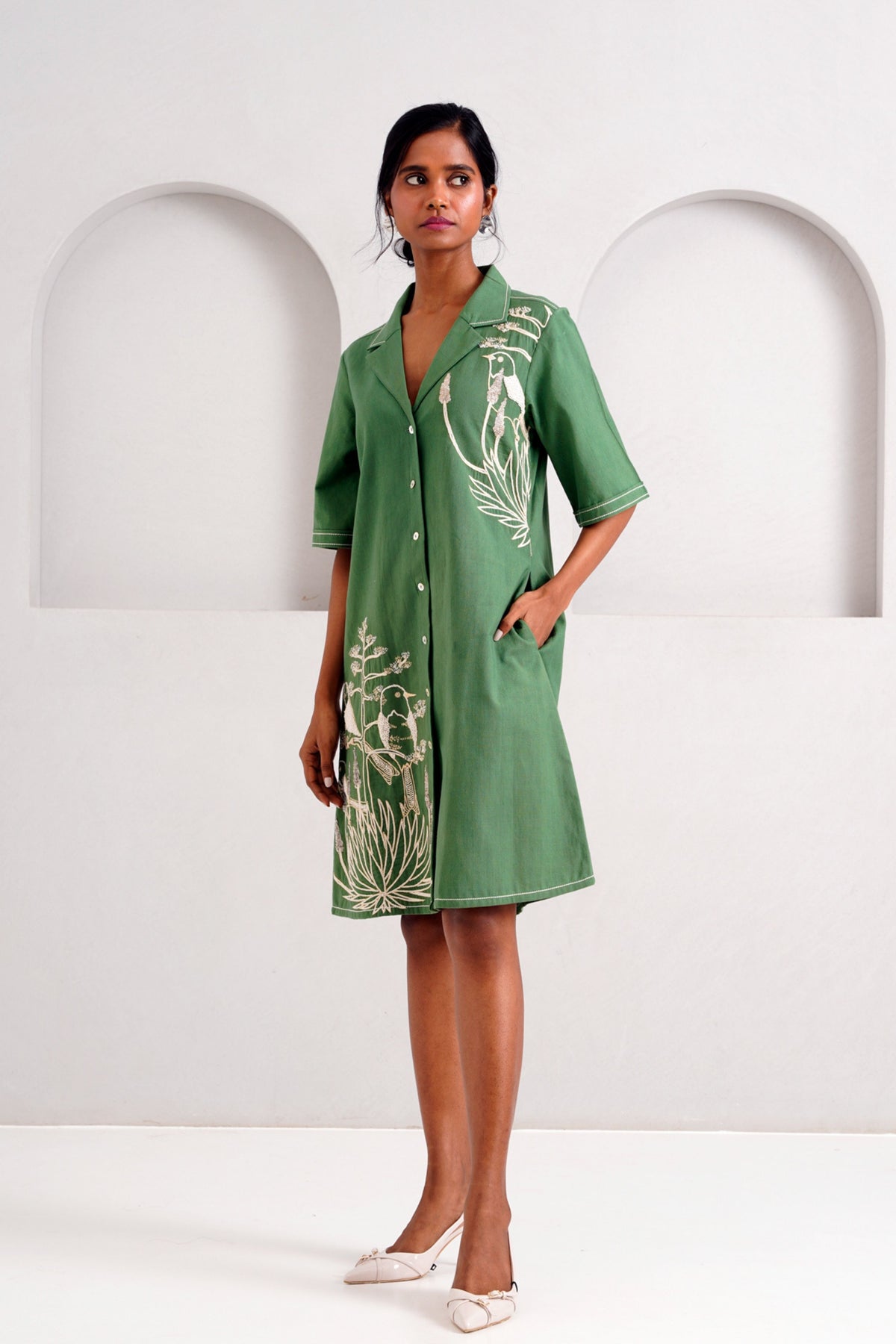 Embroidered Shirt Dress