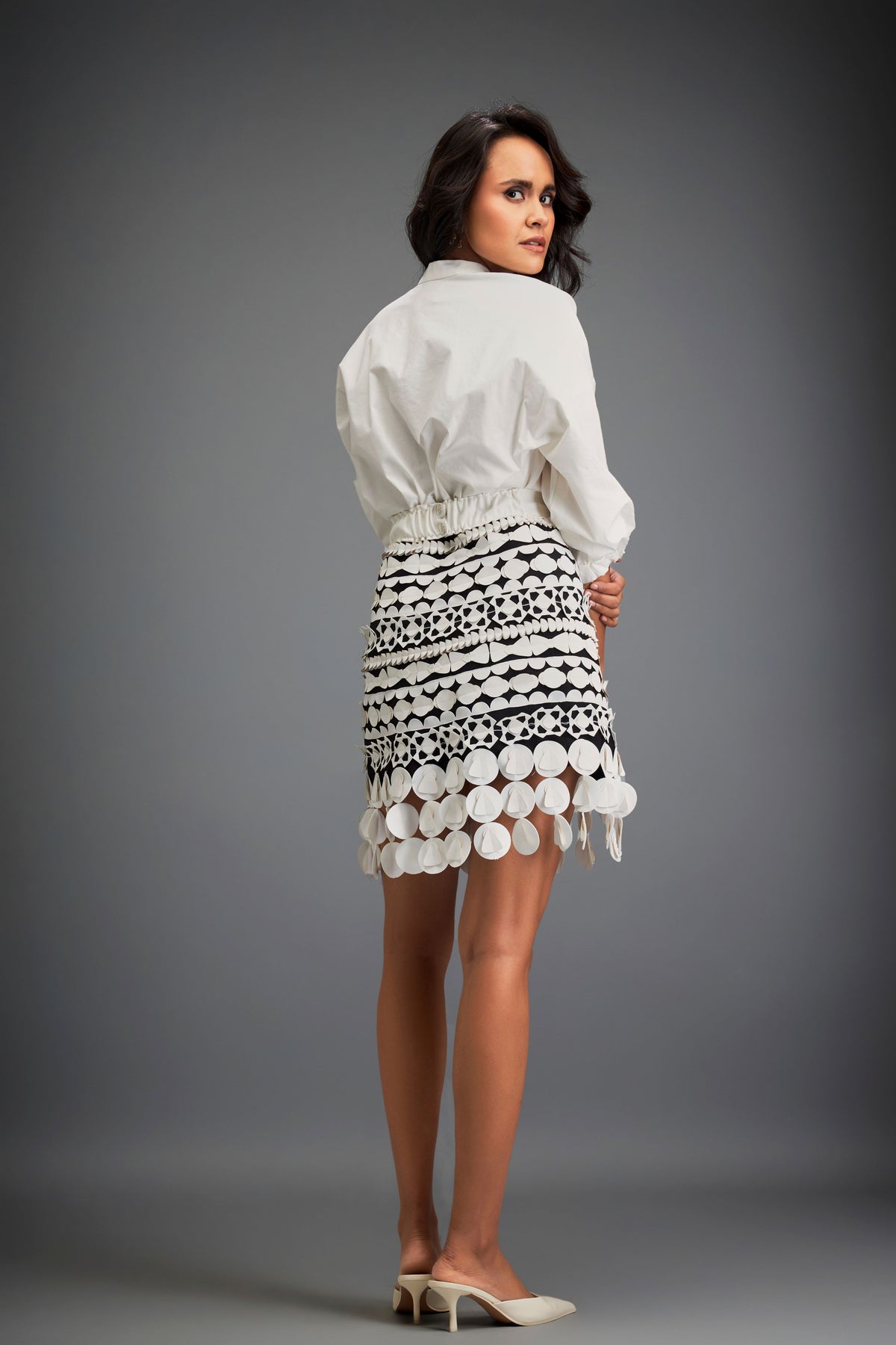 White Geometric Top and Skirt