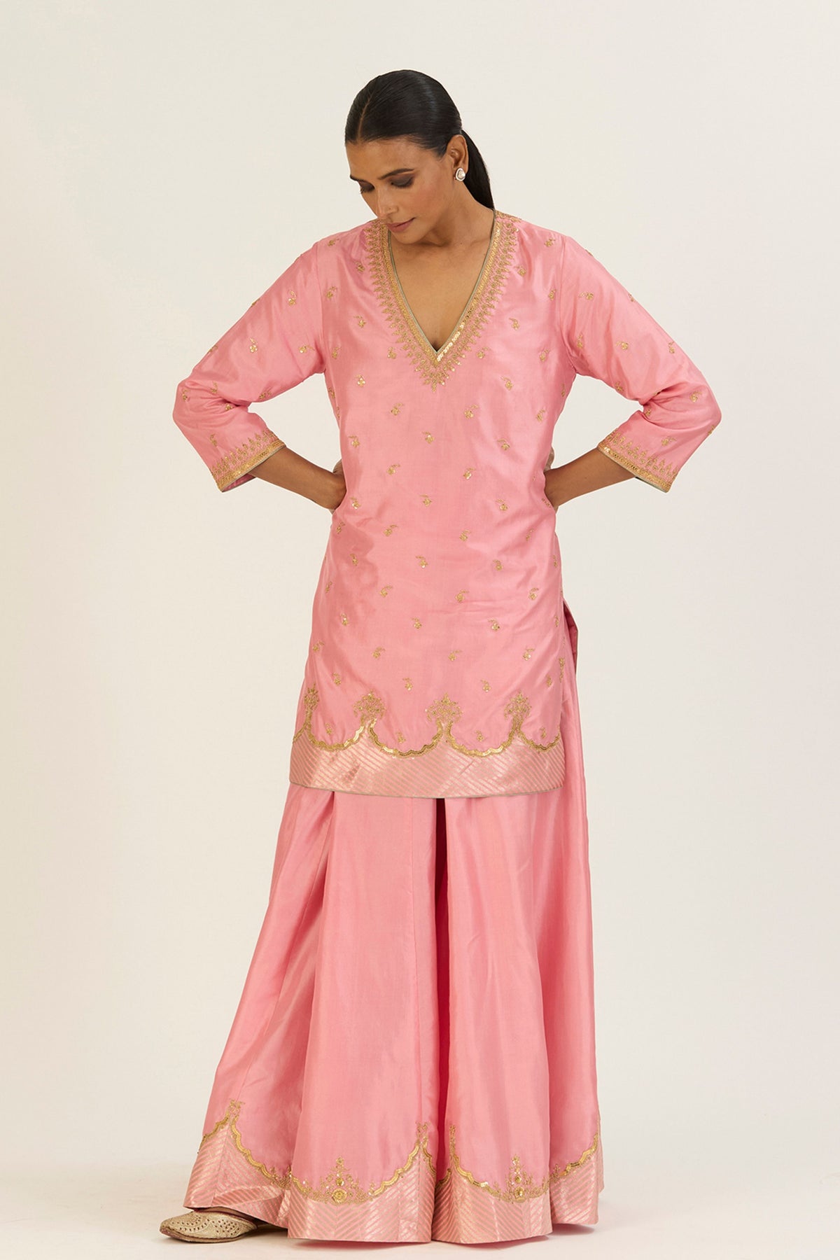 Kripa Salmon Pink Sharara Set