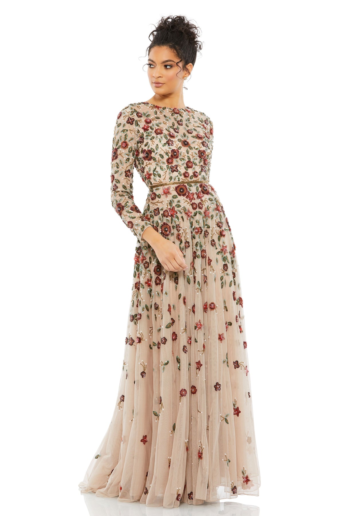 Long  Floral Appliqué Gown