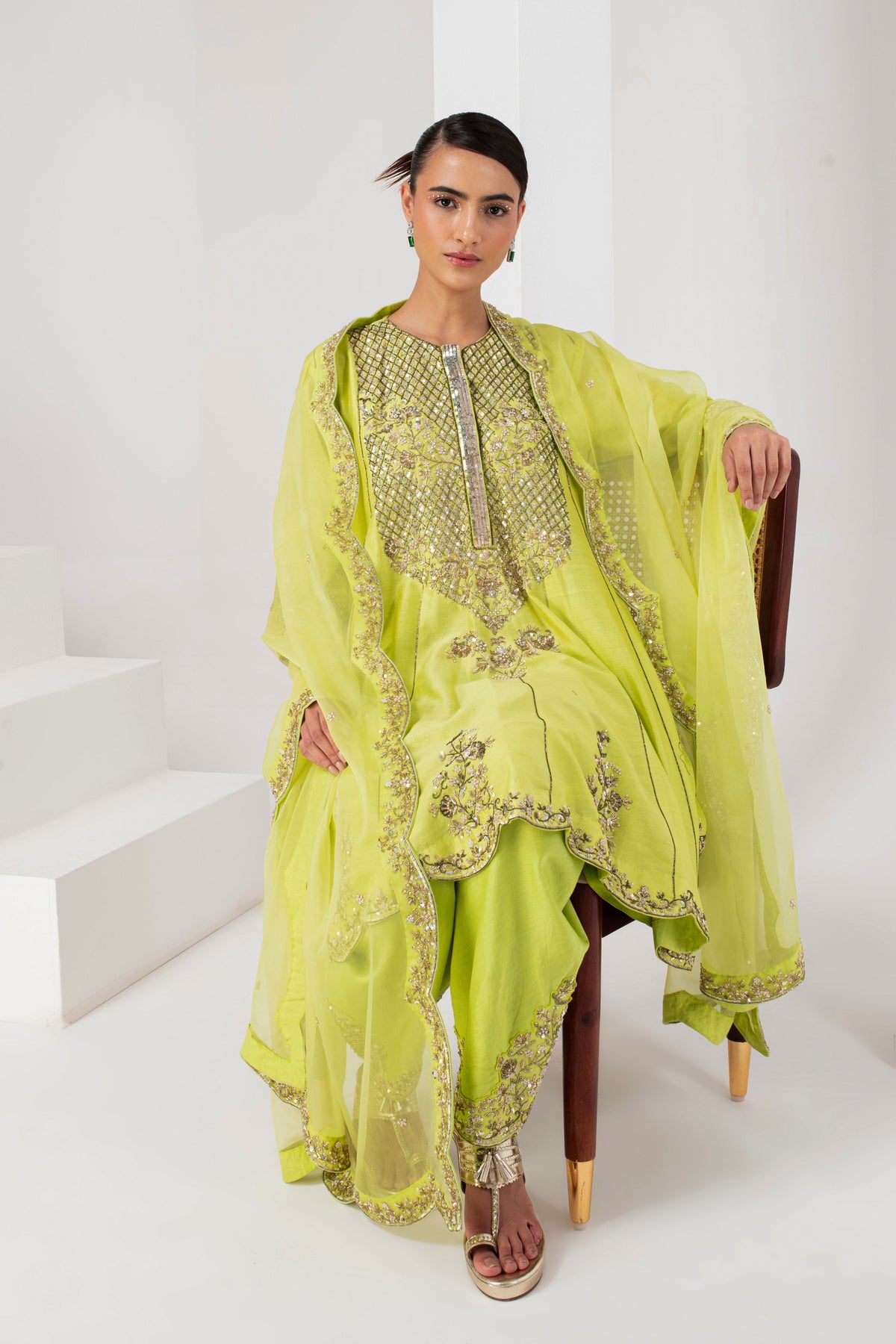 Lime Green Short Kurta Set