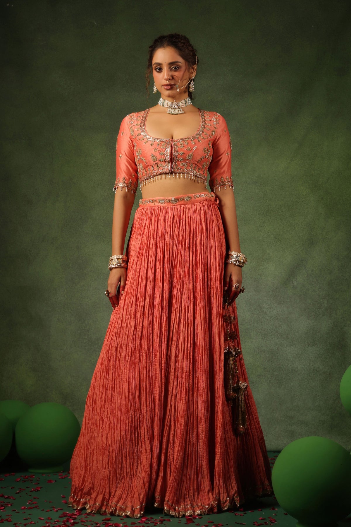 Peach Zardosi Ambi Lehenga Set