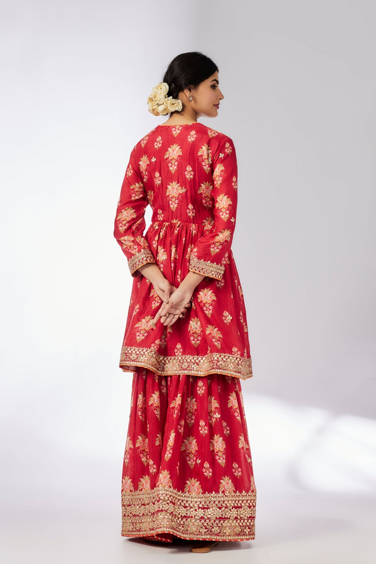 Red Samiksha Peplum Sharara Set