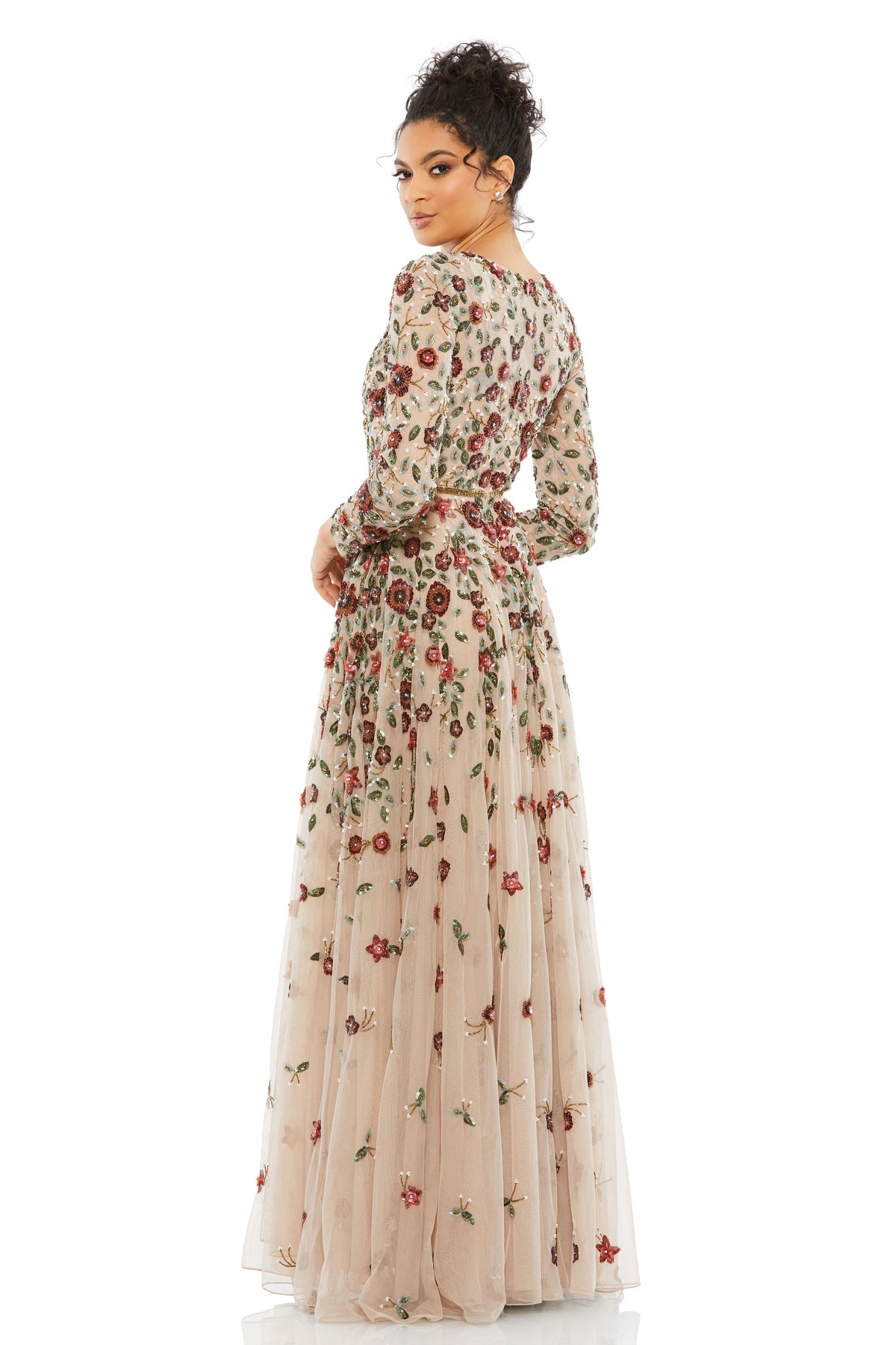 Long  Floral Appliqué Gown